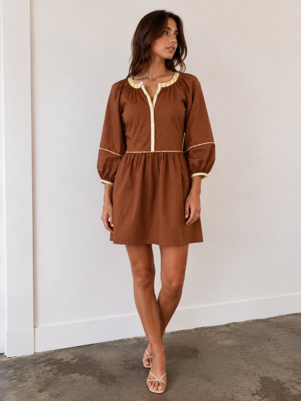 NEW Staud Demi Puff Sleeve Contrast Trim Poplin Mini Dress Size XS